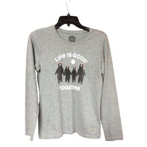 Life is Good Together Crusher Gray Long Sleeve Bears Christmas Hats Tee Size XS